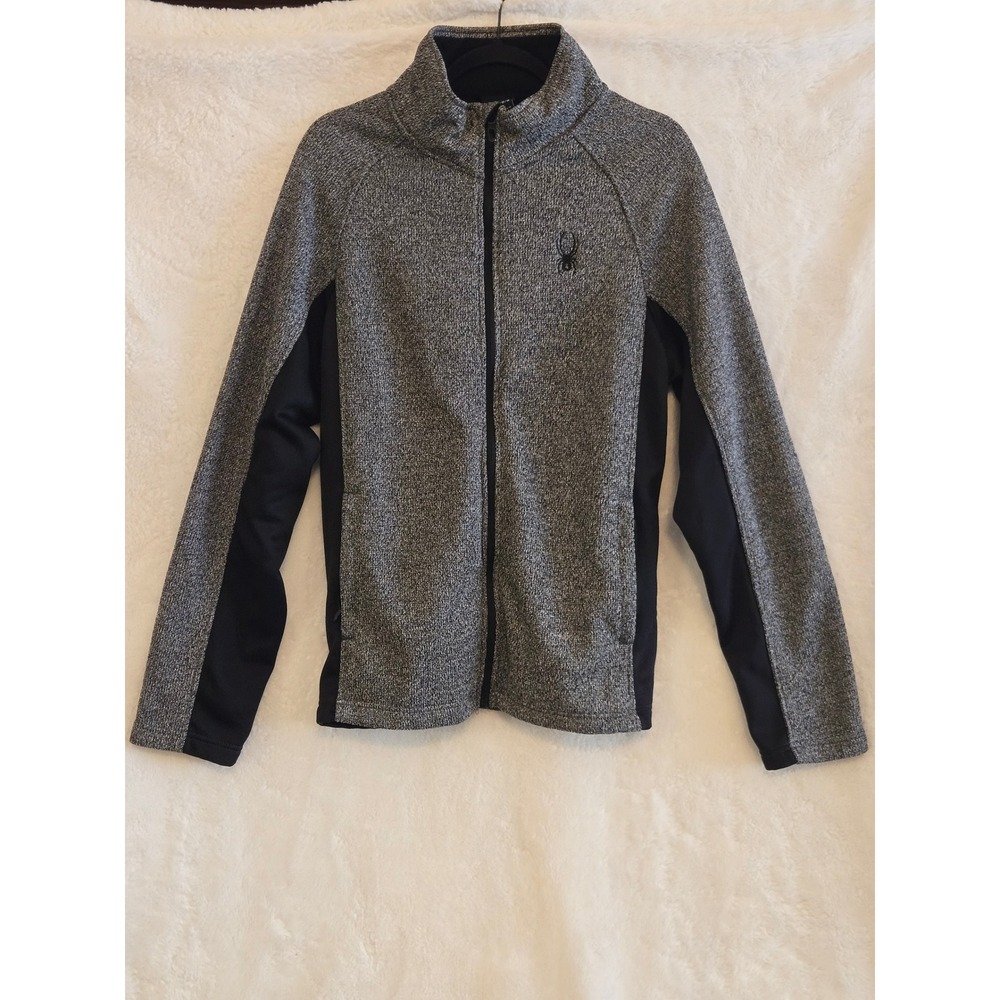 Spyder Mens Size M Full Zip Marled Knit Fleece Jacket Grey Black SPFED043-065 S‎